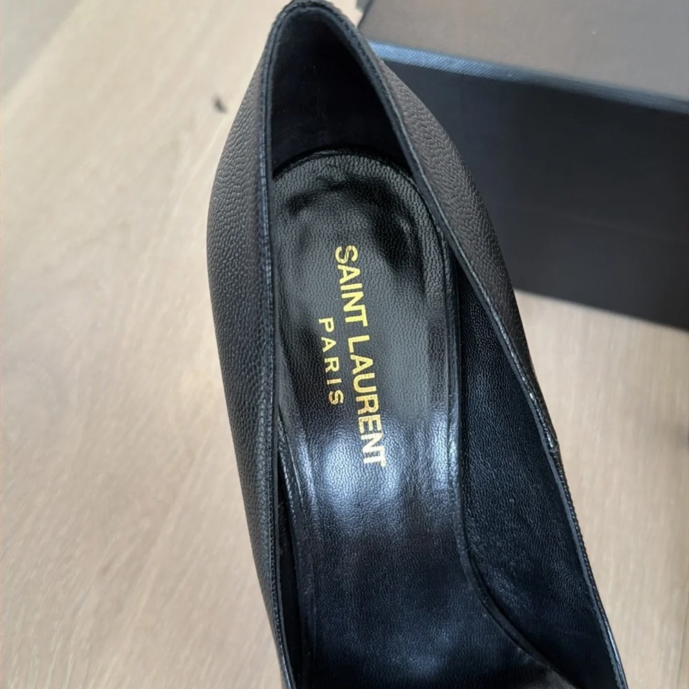 Saint Laurent Black Leather Pointed Stiletto Platform Pumps - Picture 2 of 5